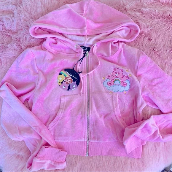 Dolls Kill Pink Hoodie with Bear Embroidery - Picture 1 of 4